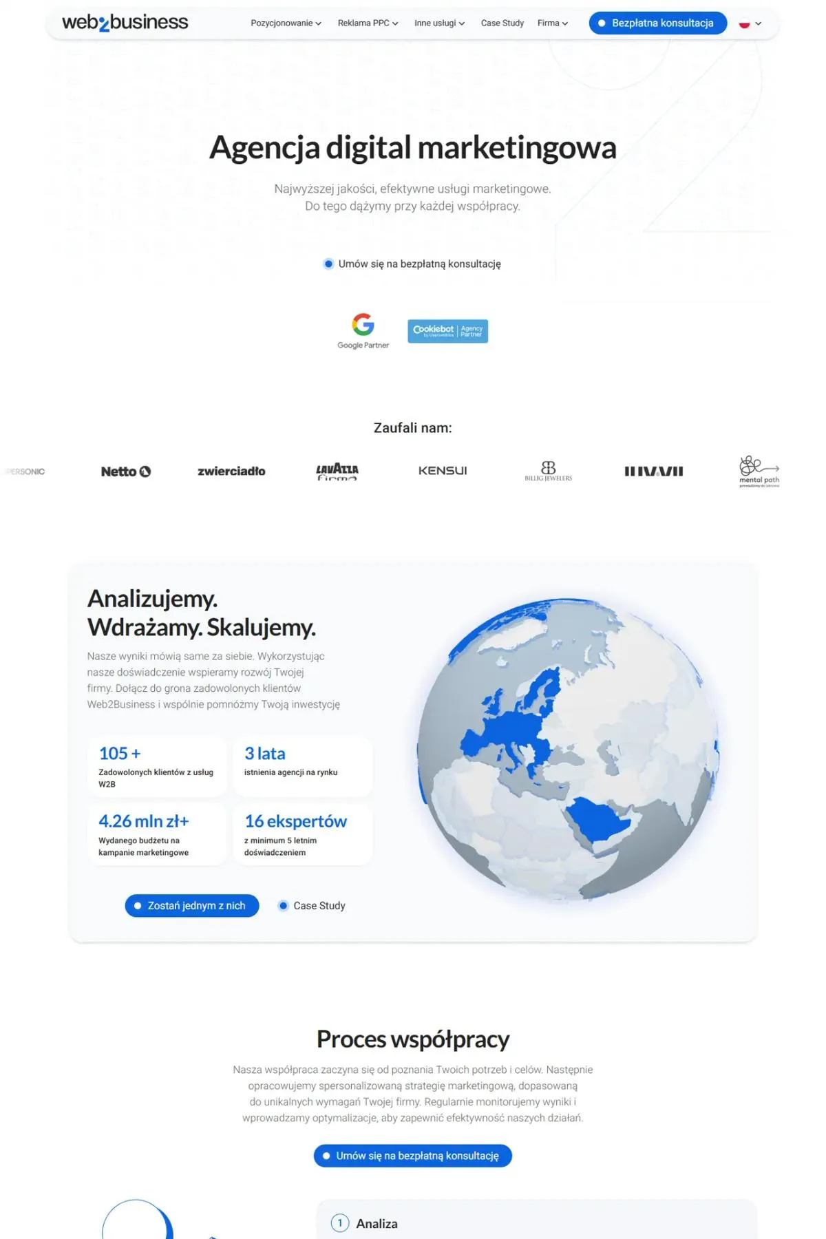 Web2Business: strona agencji z wersjami językowymi i panelem do publikacji treści